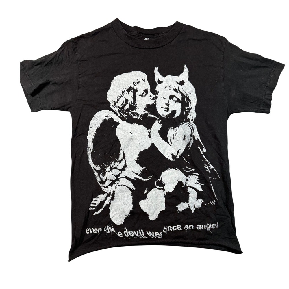 Works of Madness Devil Angel Cherub Graphic T-Shirt Black SM Grunge Goth Alt